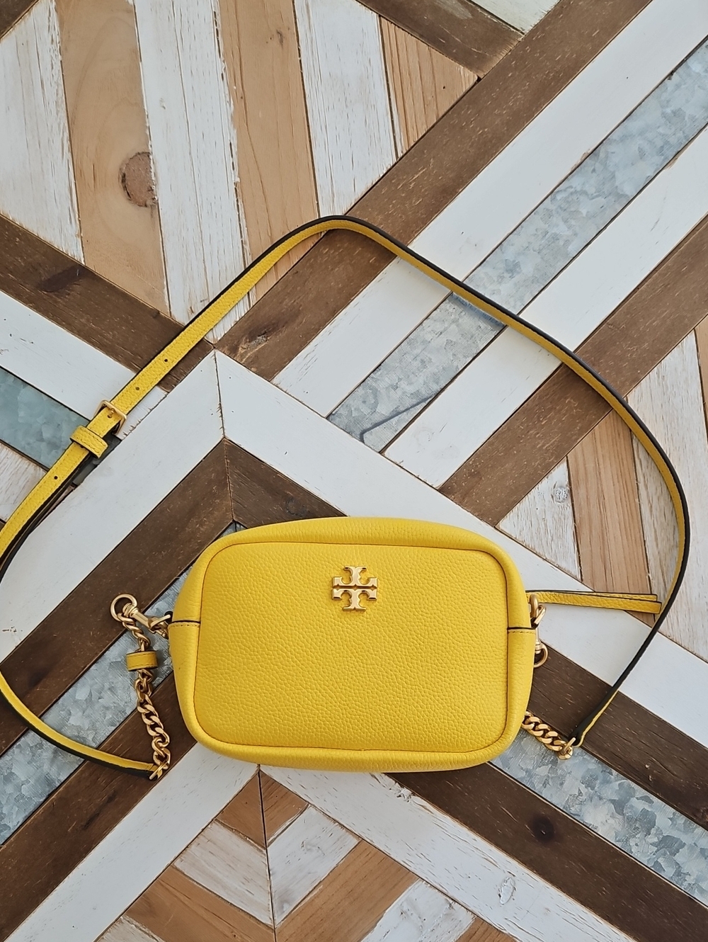Tory Burch Bright Yellow Pebbled Leather Crossbody Bag